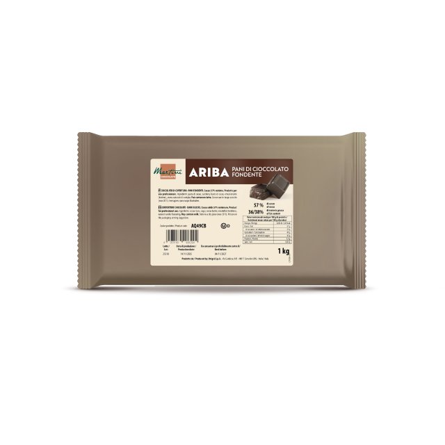 Braune 1-kg-Packung Martini Ariba Zartbitterschokoladenblöcke, 57% Kakao, mit gehackten Stücken