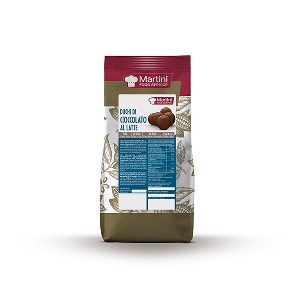 Beutel mit Vollmilchschokoladenscheiben Martini Food Service, Verpackung im Kakao-Design