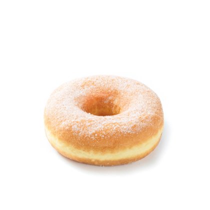 Zuckerglasierter Donut vor weißem Hintergrund