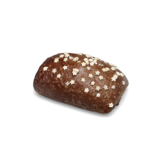 Kleiner glasierter Lebkuchen mit weißen sternförmigen Zuckerstreuseln, auf weißem Hintergrund