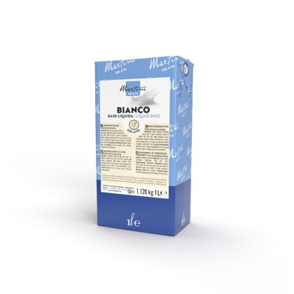 Blau-weißer 1-Liter-Karton der flüssigen Basis Martini Gelato Bianco für professionelles Speiseeis.