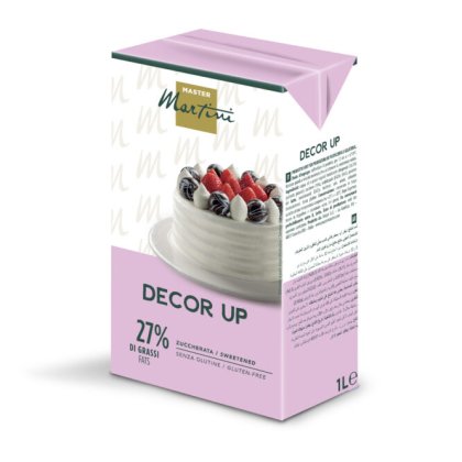 Gesüßte Schlagsahne Master Martini Decor Up, 27% Fett, glutenfrei, 1-Liter-Packung rosa mit Tortenbild