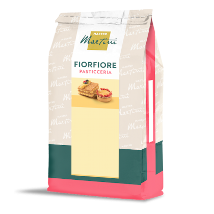 Beutel der Backmischung Master Martini Fiorfiore Pasticceria mit Bildern von Blätterteig und Tarte.