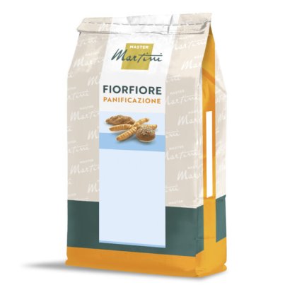 Beutel Brotmischung Master Martini Fiorfiore Panificazione, beige Verpackung mit orangefarbener Basis und Brötchenbil...