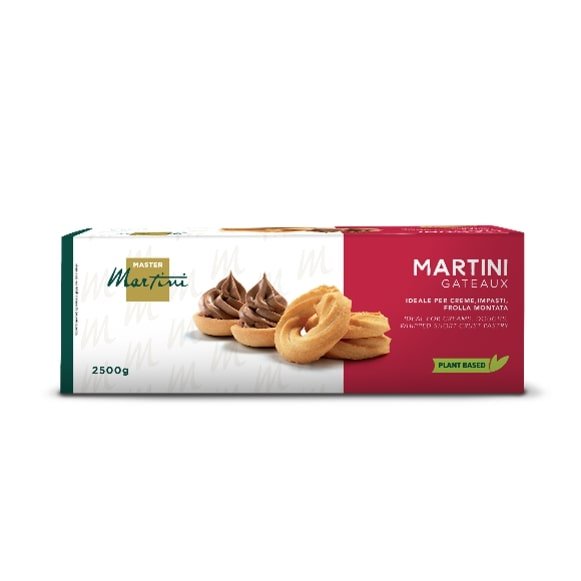 Master Martini Gateaux Karton, 2500g, pflanzlicher Mürbeteig mit Schokoladen-Tartes und Gebäckringen.