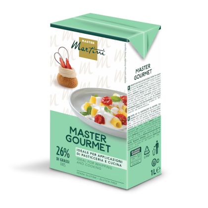 1L Karton Master Martini Master Gourmet Sahne, 26% Fett, glutenfrei, für Patisserie und Küche.