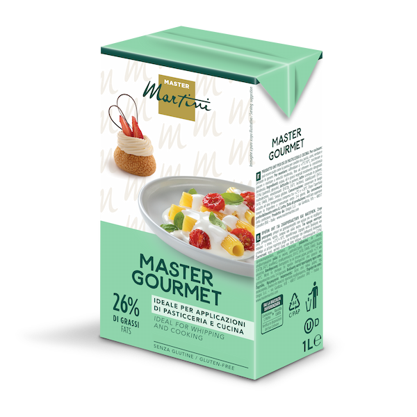 1L Karton Master Martini Master Gourmet Sahne, 26% Fett, glutenfrei, für Patisserie und Küche.