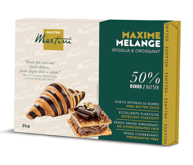 2kg-Packung Master Martini Maxime Melange für Croissants und Blätterteig, 50% Butter, mit schokoladenübergossenen Cro...