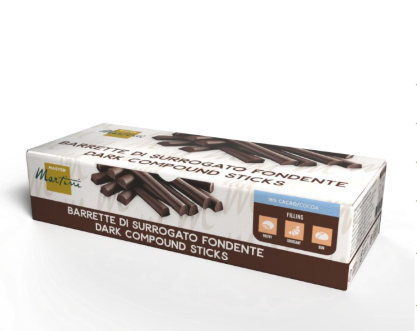 Packung Master Martini Fettglasur-Riegel (dunkle Schokoladenersatz-Kuvertüre) auf weißem Hintergrund.
