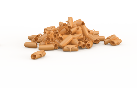 Haufen röhrenförmiger, sandfarbener Nudeln, ähnlich Garganelli oder Rigatoni, auf weißem Hintergrund.